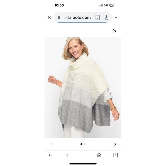 Talbots  Colorblock Cowlneck Poncho Size M/L Cream Gray Sweater  Soft NWT 99$ - Picture 9 of 9